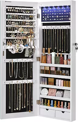 Hanging Jewelry BoxCabinet Wall- Door Mounted  LED Lights Mirror Organizer Gift • $151.25