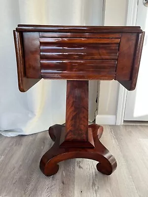 Antique American Empire Flame Mahogany Sewing Work Table Night Side Stand Drop • $950