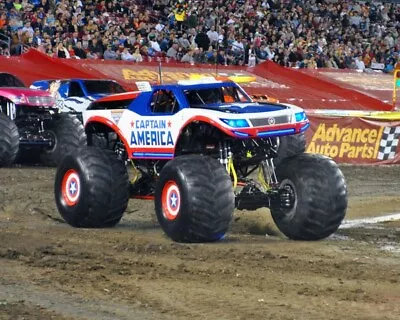 Captain America Monster Truck Running On Track 8x10 Glossy Photo #b2 • $2.69