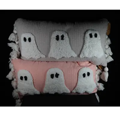 TWO Pink And Gray Ghost Halloween Pillows Sweet Street - 2 PC Set • $99