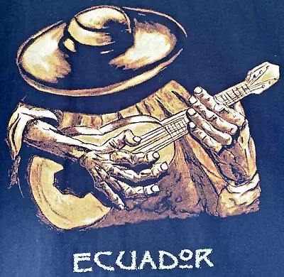 Hand Printed T Shirt Black Mens LARGE Ecuador Oswaldo Guayasamíns Charango • $29.97