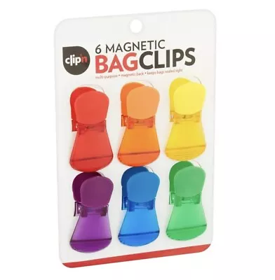 Clip'n 6 Magnetic Bag Clips Multi-Purpose Assorted Colors 3 Inches In Length 🌈 • $7.99