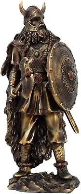 13.5 Inch Viking Warrior With Shield And Club Resin Statue Figurine • $77.99