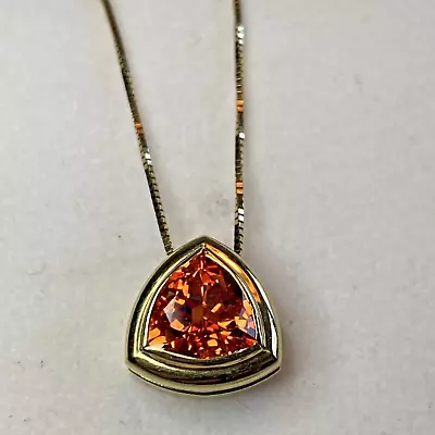 14KT YG BRIGHT ORANGE CITRINE TRILLION PENDANT W/ 18  Box Link CHAIN GVT2E-V • $329