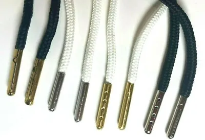   SHOELACES Round  White Or Black. Gold Or Silver Aglets METAL TIPS  From U.S. • $6.49