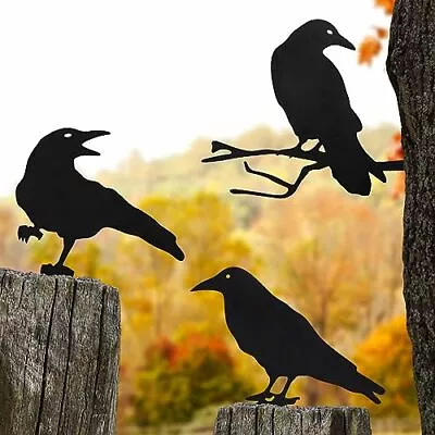 Raven Halloween Decor Outdoor Crow Yard Art Exterior Rustic Metal Black Bird Min • $27.76