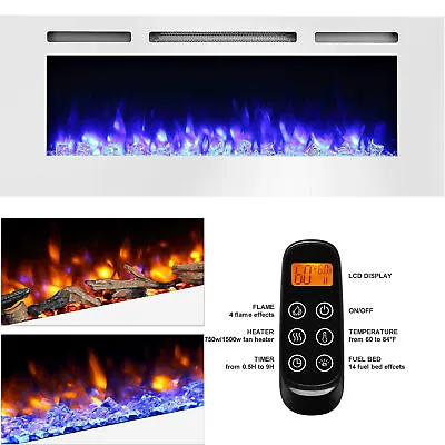 Recessed Ultra Thin Tempered Glass Front Wall Mounted Electric Fireplace • $359.99