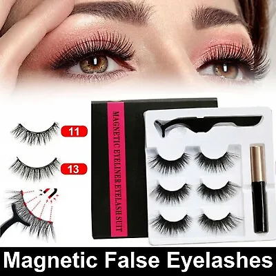 3D Magnetic False Eyelashes Natural Eye Lashes Extension Liquid Eyeliner Tweezer • $10.99