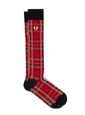 Fred Perry Long Royal Stewart Tartan Sock Red - Size Uk 9-11 • £16