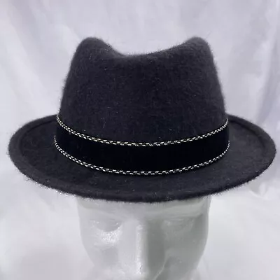 Vintage Newport Merino Felt Fedora Hat Black Wool Size 7 1/4 Pelama Short Brim • $22.99