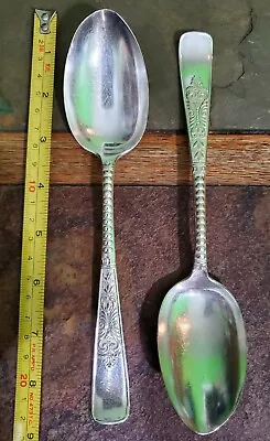 🥰 2 EG WEBSTER & SON ANTIQUE C1897 CARDINAL SILVERPLATED TABLE SERVING SPOONS  • $21.99