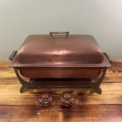 Antique Copper Sterno Inc Chafing Dish Buffet Server Tin Line Brass Sternau & Co • $209.95