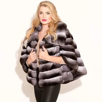 Women Chinchilla Winter Shawl Stole Cape Real Rex Rabbit Fur Wrap Shrug Cloak • $330