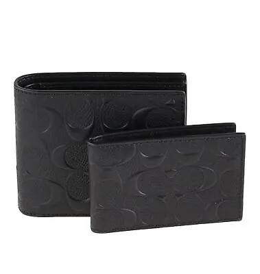 Coach F75371 Leather Compact ID Wallet - Black Cross Grain Leather 3 In 1 • $59