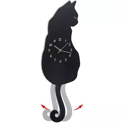 Black Cat Swinging Tail Wall Clock Moving Tail Cat Wall Clock Gift For Cat Lover • $46.99