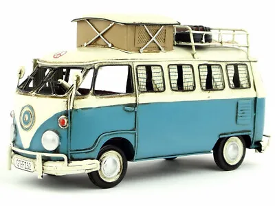 Blue And White Kombi With Roof Rack Mini Bus Classic German Artwork Figurine Art • $341.55