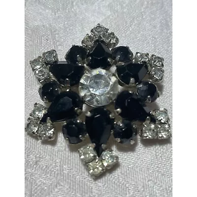 Blingey Black Clear Rhinestone Vintage Brooch 1.5” • $9.99