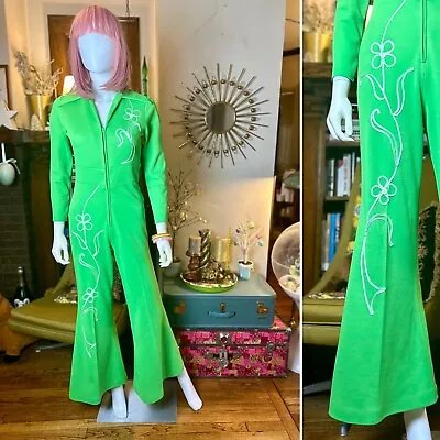 Vintage 70’s Frederick’s Of Hollywood Green Women’s Zip Up Funky Jumpsuit S/M • $112