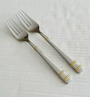 Mikasa Stainless Cipullo Amore D Oro 2 Dinner Forks Glossy Gold Accent • $22