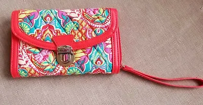 Vera Bradley Pocketbook Ultimate Wristlet Pink Wallet Paisley In Paradise • $16.83