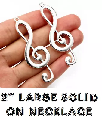 Large 2  MUSIC NOTE TREBLE CLEF Charm Pendant 18  925 Sterling Silver Necklace • $16.99