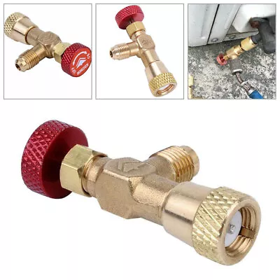 R410A Flow Control Charging 1/4''- 5/16'' Hoses Valve Adapter For Refrigerant UK • £9.79