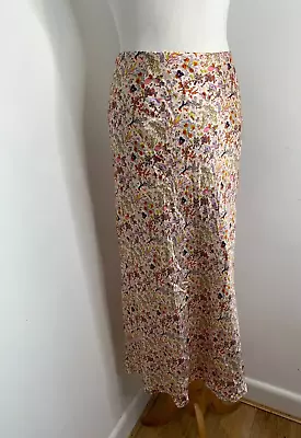 Liberty Pattern Print Silk Midi Sheath Skirt 12 W 31 VGC Pink Floral Classic • £76.52