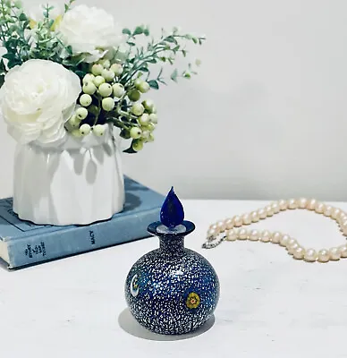 Vtg Millefiori Italian Perfume Bottle Navy Cobalt Blue Murano Glass Silver Flake • $108