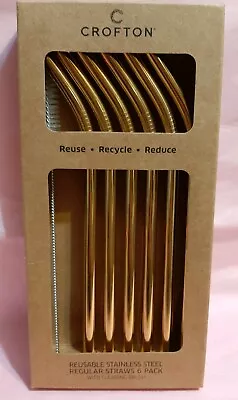 Crofton 6xStainless Steel Drinking Straws Metal Bent Straight W/cleaning Brushes • $15.99