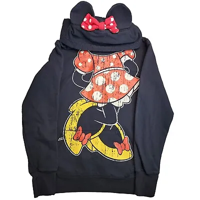 Disney Parks Minnie Mouse With Ears Hoodie Sweatshirt Women's M Kangaroo Pocket • £18.21