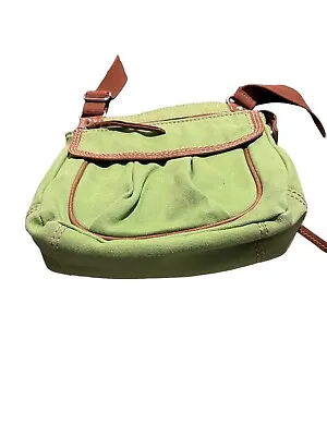 Canvas Fossil Messenger Crossbody Bag Hunter Green & Brown Boho Many Compartment • $22