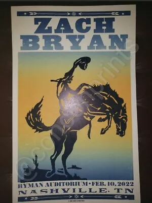 $750 • Buy Sold Out ZACH BRYAN Ryman 2022 HATCH SHOW PRINT Nashville Concert Poster DeAnn