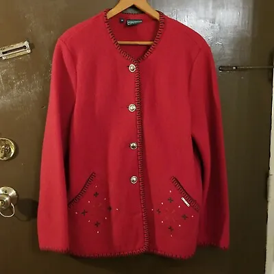 $69.99 • Buy Vintage Geiger Red Boiled Wool Jacket Blazer Cardigan Sz 40 US 10 Xmas Holidays