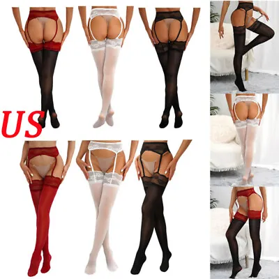 US Womens Cutout Suspender Pantyhose Lace Garter W/Thigh Highs Stockings Hosiery • $7.99