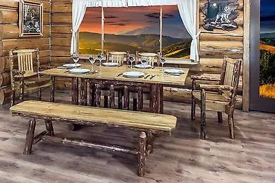 Log Dining Table Set With Bench And Chairs Amish Made Pine 6 Ft Kitchen Tables • $3624.21