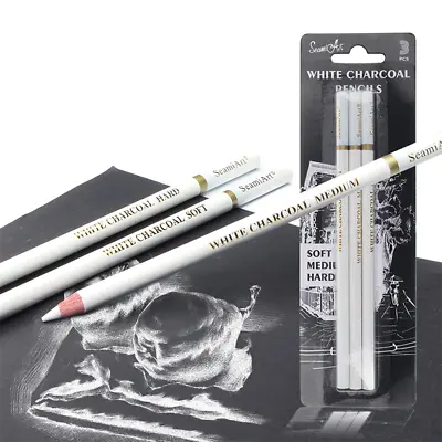 3pcs White Sketch Charcoal Pencils For Sketching Painting Draw Je • £5.25