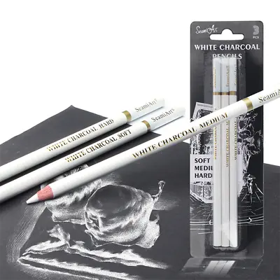 3pcs White Sketch Charcoal Pencils For Sketching Painting Draw:da • £4.12