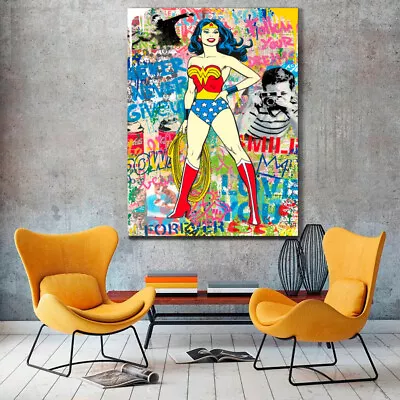 Wonder Woman Print On Stretched Canvas Prints Grafitti Abstract Banksy Cartoon • $51.45