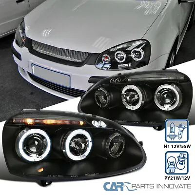 Black Fits 2006-2010 VW Jetta MK5 Golf Halo Projector Headlights LED Strip Lamps • $151.95