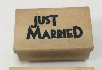 East Of India Ink Rubber Stamp Wooden Tiny Block Print JUST MARRIED  • £2.45