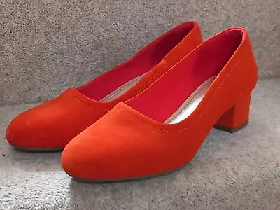 M & S Insolia Orange Suede Block Heel Court Shoes Size 5.5 New Without Tags • £8