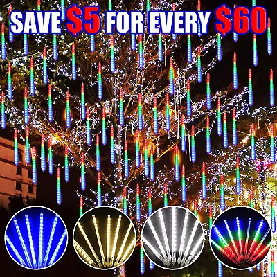 LED Meteor Shower Lights Waterproof Falling Rain Icicle Outdoor Christmas Decor • $13.51