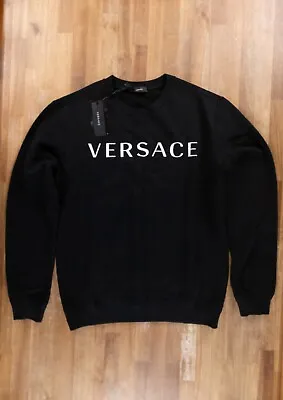 VERSACE Black & White Logo Embroidered Sweatshirt Size Large Authentic NWT • $279