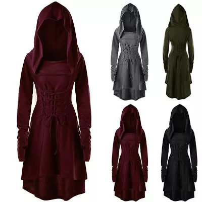 Womens Medieval Gothic Renaissance Dress Vintage Hooded Costume Cosplay Clothes • £15.95