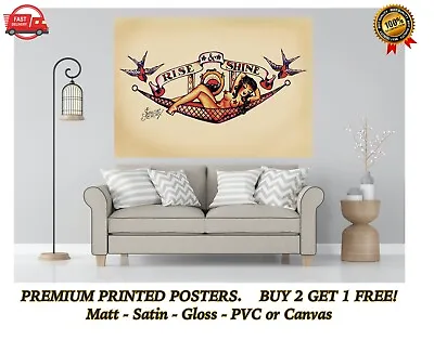 Sailor Jerry Tattoo Rise & Shine Large Poster Art Print Gift A0 A1 A2 A3 A4 Maxi • £30.45