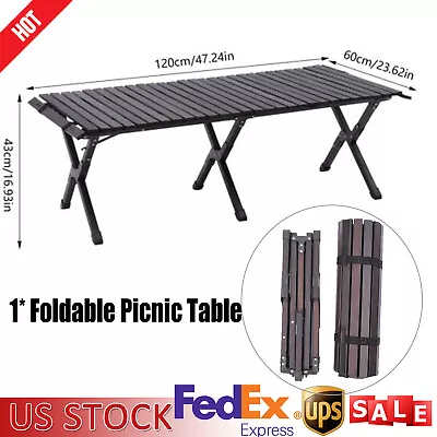 Rectangular Folding Picnic Table Vintage Walnut Color Easy Carrying Storage New! • $47.50