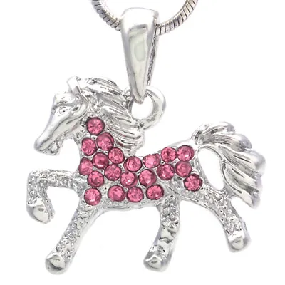 Light Pink Horse Necklace Chain Pony Mustang Rhinestone Fashion Designer Pendant • $9.99