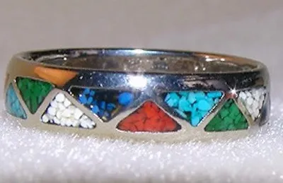 Vintage Native American Multi Stone Inlay Ring Size 6.5 • $14.88