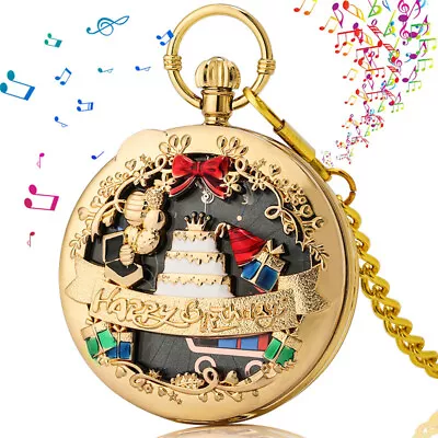 Unique Musical Box Playing Happy Birthda Quartz Pocket Watch For Birthday Gifts • $20.41