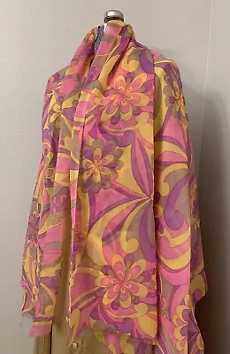 Vtg 60s Psychedelic Fabric Sheer Chiffon Flower Swirl Pink Purple Retro Mod • $100